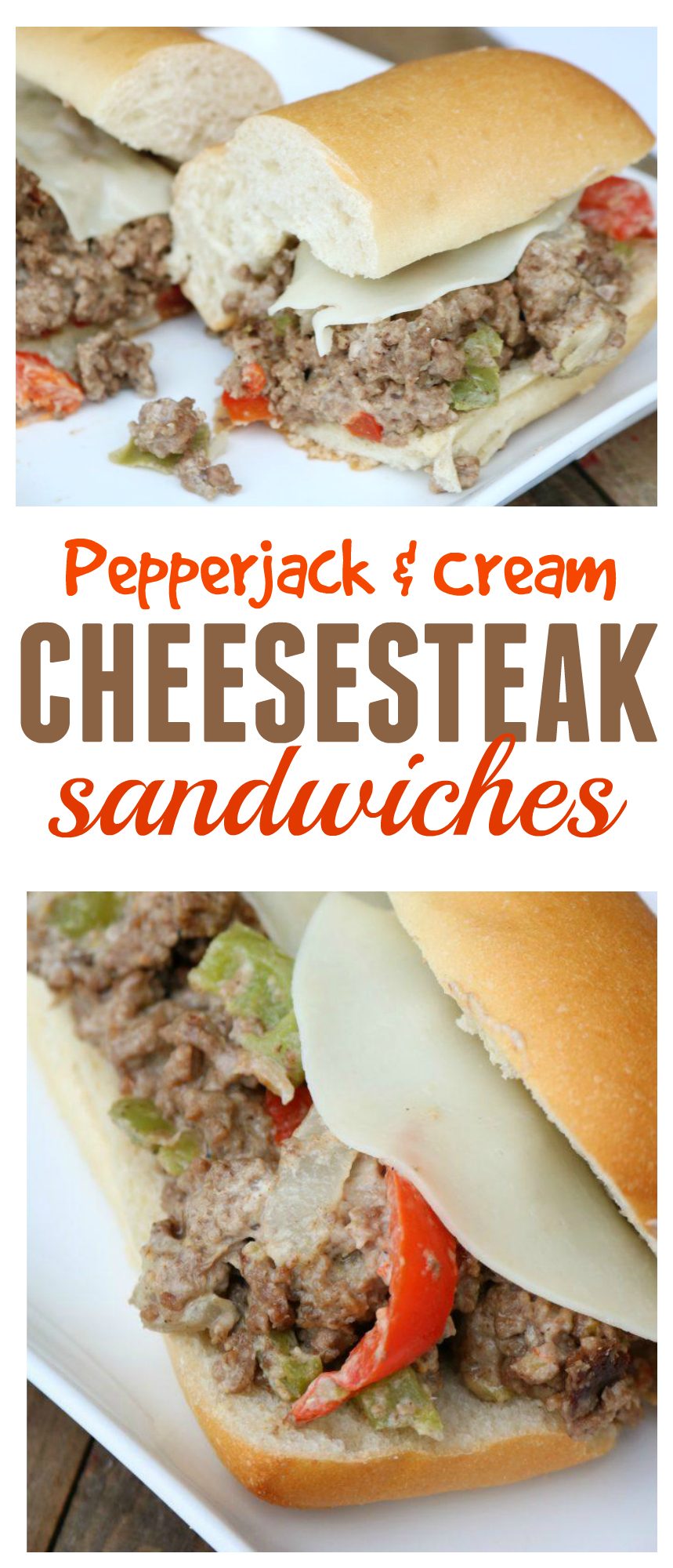 Pepper Jack and Cream Cheesesteak Sandwiches (with hamburger) - Sugar n ...
